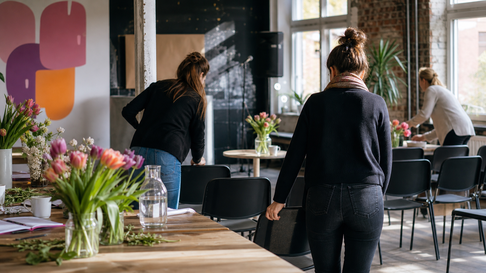 Berlin cultural space prepared for an International Women's Day gathering