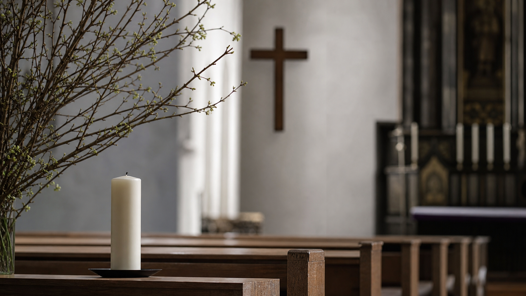 Quiet church interior in Germany on Good Friday